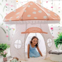 Mushroom Playhouse And Stool: Set Of 2