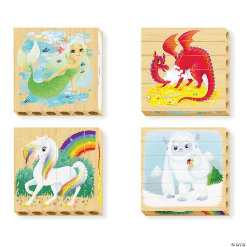 Quercetti Mix-N-Match Wood Puzzle, Fantasy Animals - Image 2