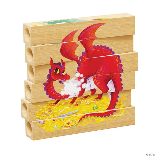 Quercetti Mix-N-Match Wood Puzzle, Fantasy Animals - Image 3